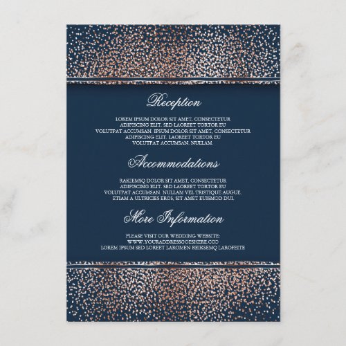 Rose Gold and Navy Glitter Wedding Information Enclosure Card