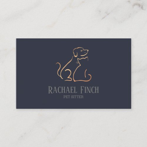 Rose Gold And Navy Modern Minimalist Pet Sitter Business Card