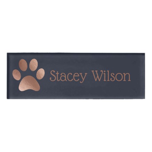 Rose Gold and Navy Paw Print Logo Name Tag