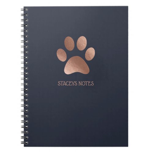 Rose Gold And Navy Paw Print Logo Personalized Notebook