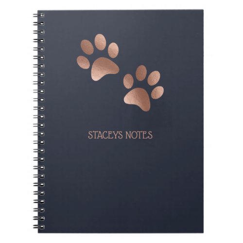 Rose Gold And Navy Paw Print Pattern Personalized Notebook