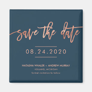 Rose Gold and Navy Save the Date Wedding Magnet