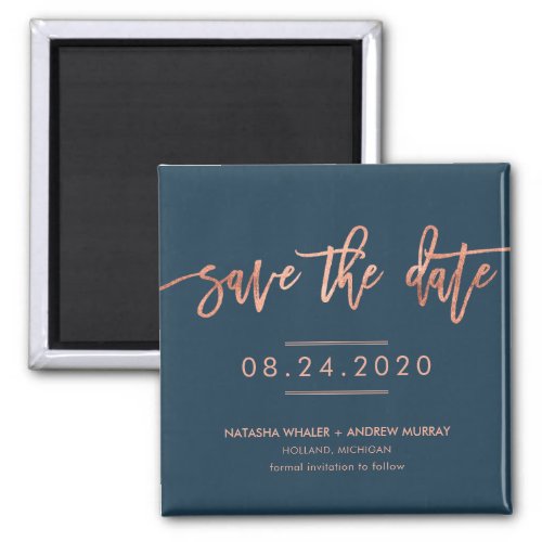 Rose Gold and Navy Save the Date Wedding Magnet