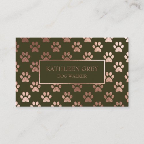 Rose Gold And Olive Paw Print Pattern Business Card