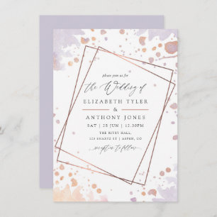Rose Gold and Pastel Purple Geometric Wedding Invitation