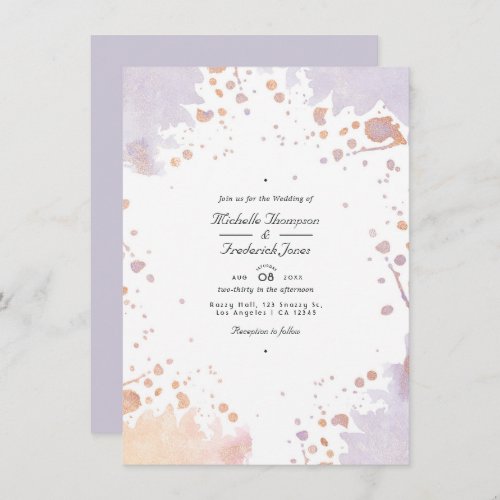 Rose Gold and Pastel Purple Paint QR Code Wedding Invitation