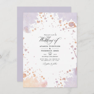 Rose Gold and Pastel Purple Paint Splatter Wedding Invitation