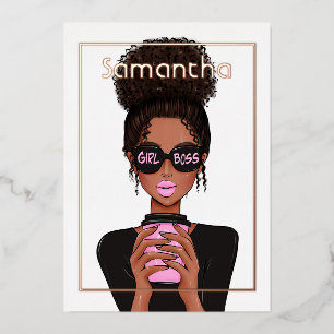 Rose Gold and Pink Afro Birthday Party Foil Invita Invitation