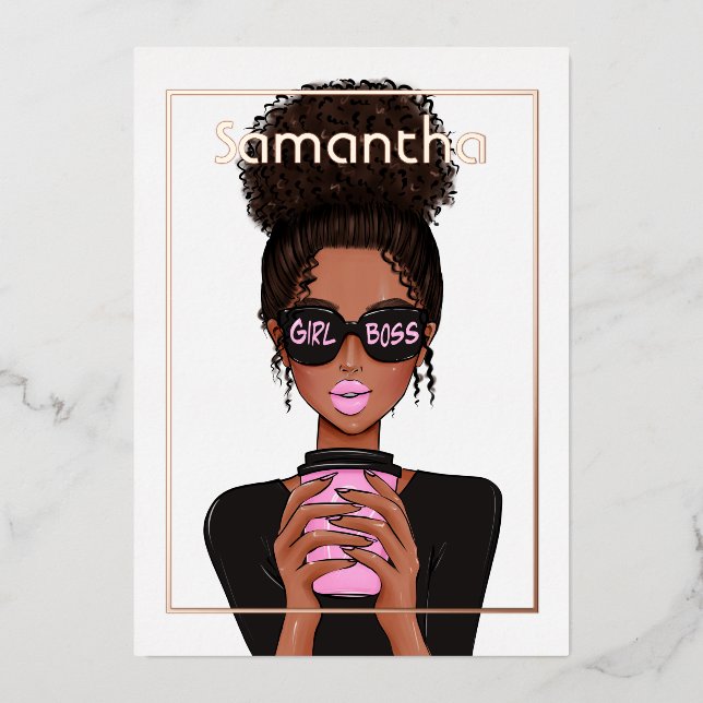 Rose Gold and Pink Afro Birthday Party Foil Invita Invitation (Front)