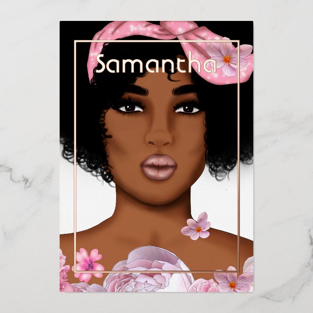 Rose Gold and Pink Afro Birthday Party Foil Invitation (Front)