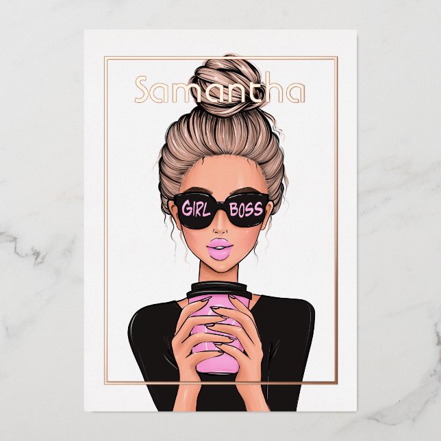 Rose Gold and Pink Birthday Party Foil Invitation (Front)