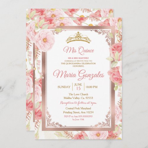 Rose Gold and Pink Blush Quinceanera Invitation
