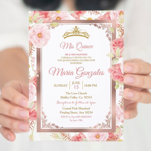 Rose Gold and Pink Blush Quinceanera Invitation