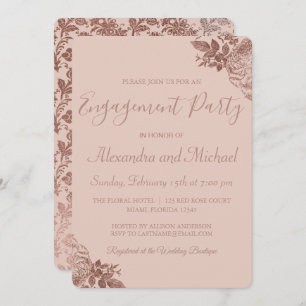 Rose Gold and Pink Blush Roses Engagement Party Invitation