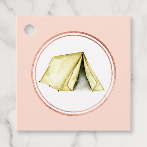 Rose Gold and Pink Camping Social Media Icon Favor Tags