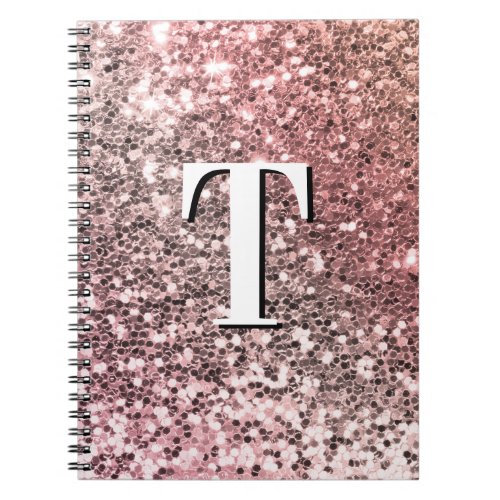 Rose Gold and Pink Chunky Glitter Monogram Notebook