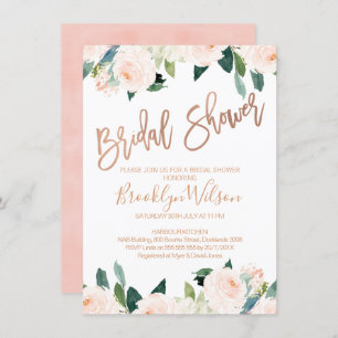Rose Gold And Pink Floral Bridal Shower Invitation