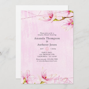Rose Gold and Pink Floral Geometric Couples Shower Invitation