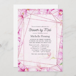 Rose Gold and Pink Floral Geometric Shower by Mail Invitation