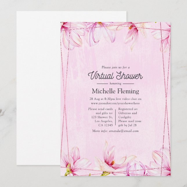Rose Gold and Pink Floral Geometric Virtual Shower Invitation (Front/Back)