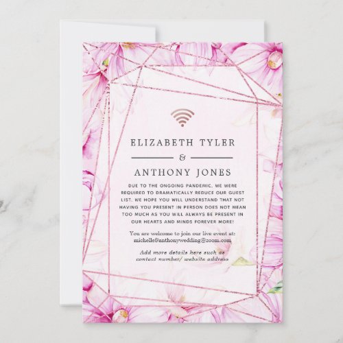 Rose Gold and Pink Floral Geometric Wedding Guest Announcement