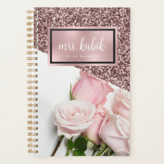 Rose Gold and Pink Flowers Teacher Planner