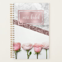 Rose Gold and Pink Flowers Teacher Planner