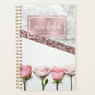 Rose Gold and Pink Flowers Teacher Planner