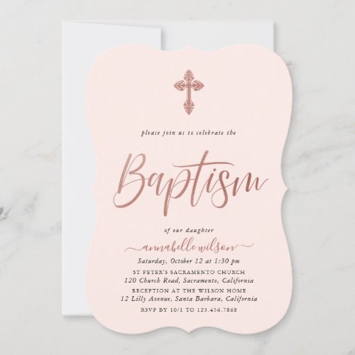 Rose Gold And Pink Girl Baptism Invitation