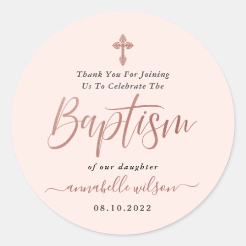 Rose Gold And Pink Girl Baptism Thank You  Classic Round Sticker