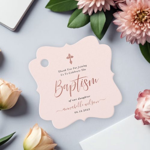 Rose Gold And Pink Girl Baptism Thank You Favor Tags