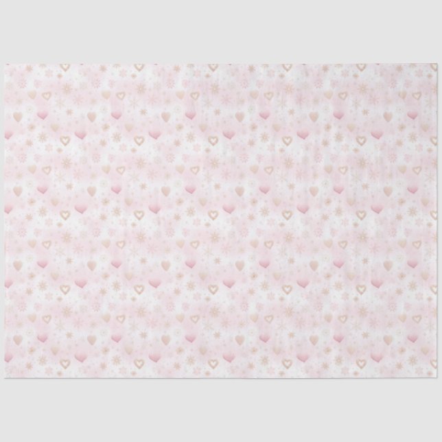 Rose Gold and Pink Hearts and Snowflakes Christmas Tissue Paper (Front)