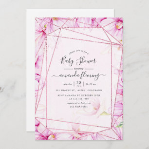 Rose Gold and Pink Magnolia Geometric Baby Shower Invitation