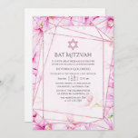 Rose Gold and Pink Magnolia Geometric Bat Mitzvah Invitation<br><div class="desc">Pink and rose gold magnolias geometric bat mitzvah invitation with a subtle hint of greenery.</div>