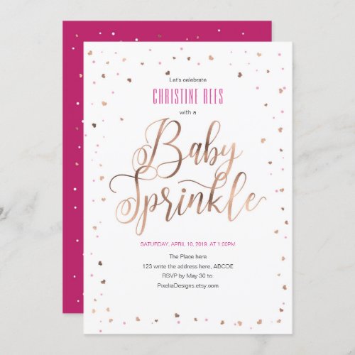 Rose gold and pink Modern Girl Baby Sprinkle Invitation