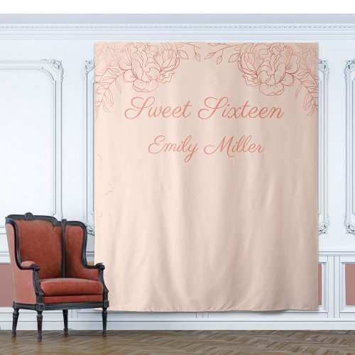 Rose Gold and Pink Sweet 16 Photo Booth Backdrop