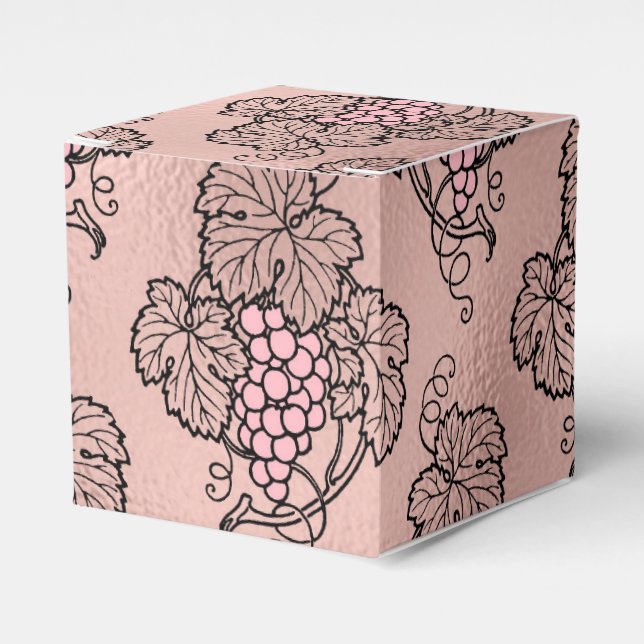 Rose Gold and Pink Wine Themed Favor Boxes (Front Side)