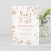 Rose Gold And Pink Winter Baby Shower Snowflake Invitation (Standing Front)