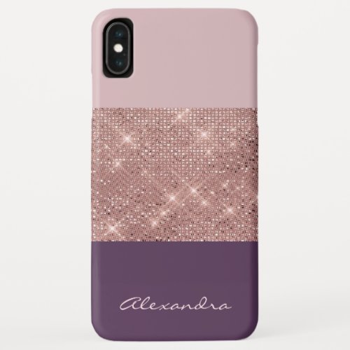 Rose Gold and Plum Girly Sparkly Color Block iPhone XS Max Case