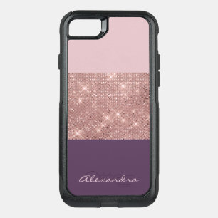 Rose Gold and Plum Girly Sparkly Color Block OtterBox Commuter iPhone SE/8/7 Case