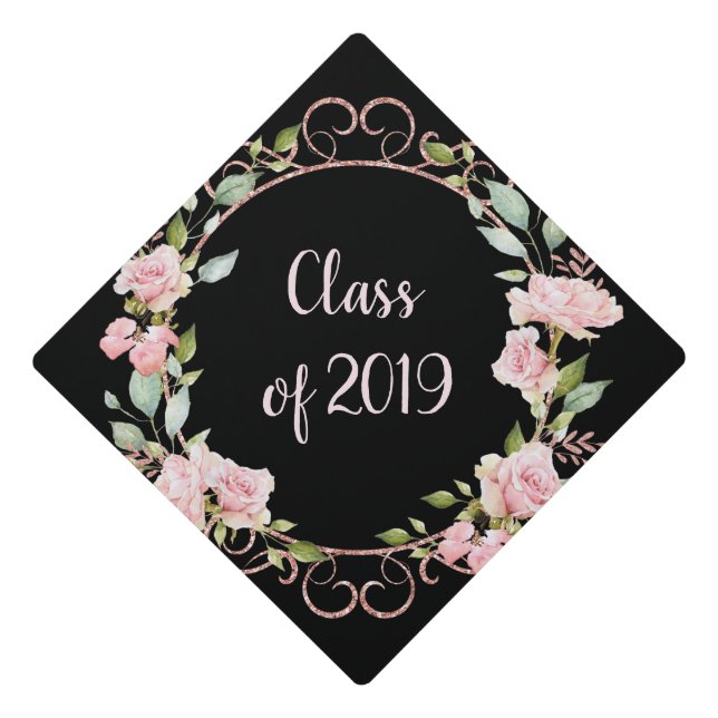 Rose Gold and Roses | Class of 2019 Graduation Cap Topper (Front)