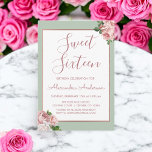 Rose Gold and Sage Floral Sweet Sixteen Birthday Invitation<br><div class="desc">Rose Gold | Blush Pink and Sage Green Floral (Botanical) Roses Sweet Sixteen Birthday Party Invitation. This is the perfect Girl's 16th Birthday Party Invitation for an elegant Spring Rose Gold Faux Foil and Sage Sweet Sixteen Birthday Celebration. Please contact the designer for matching customized items.</div>