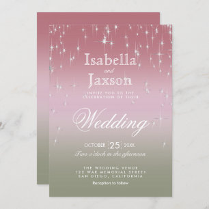 Rose Gold and Sage Green Blend Star Lights Invitation