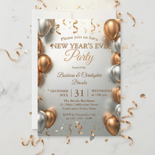 Rose Gold and Silver Balloons New Year's Party Invitation