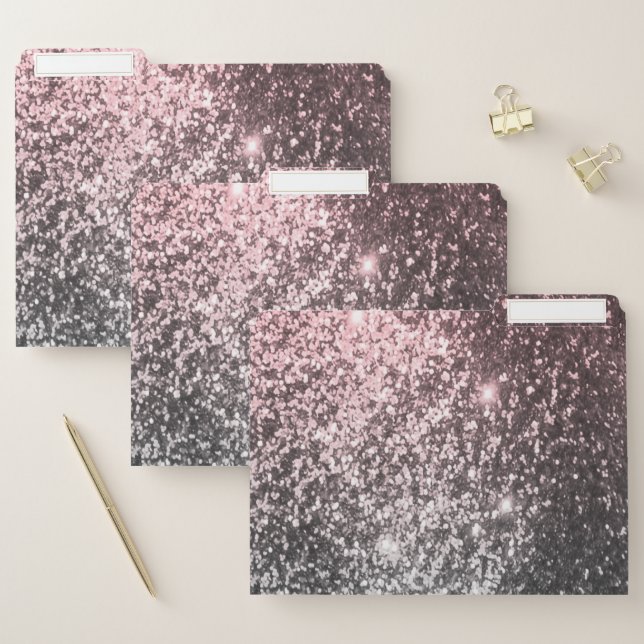 Rose Gold and Silver Blend Glitter File Folder (Set)