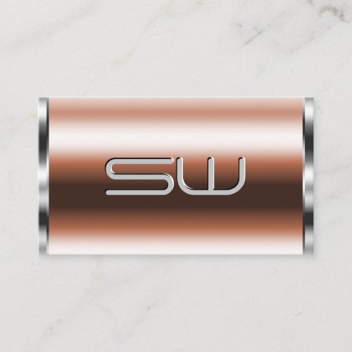 Rose Gold and Silver Effect Initials Professional Business Card