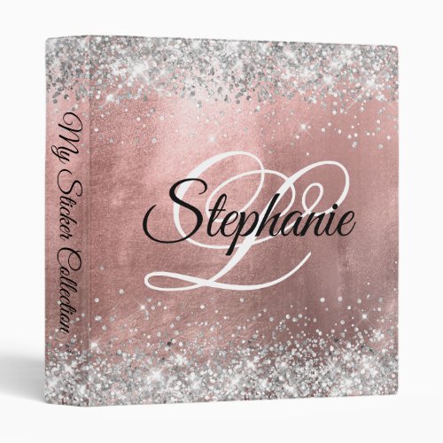 Rose Gold and Silver Fancy Monogram My Sticker 3 Ring Binder
