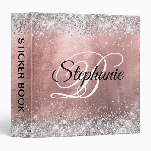 Rose Gold and Silver Fancy Monogram Sticker Book 3 Ring Binder