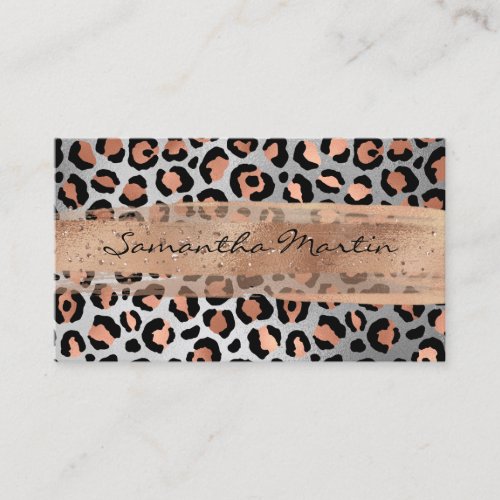 Rose Gold and Silver Foil Leopard Brush Stroke Business Card