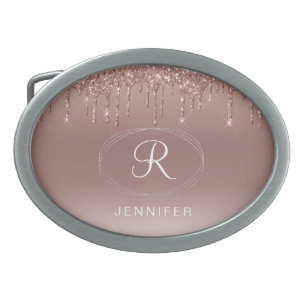Rose Gold and Silver Glitter Monogram Belt Buckle